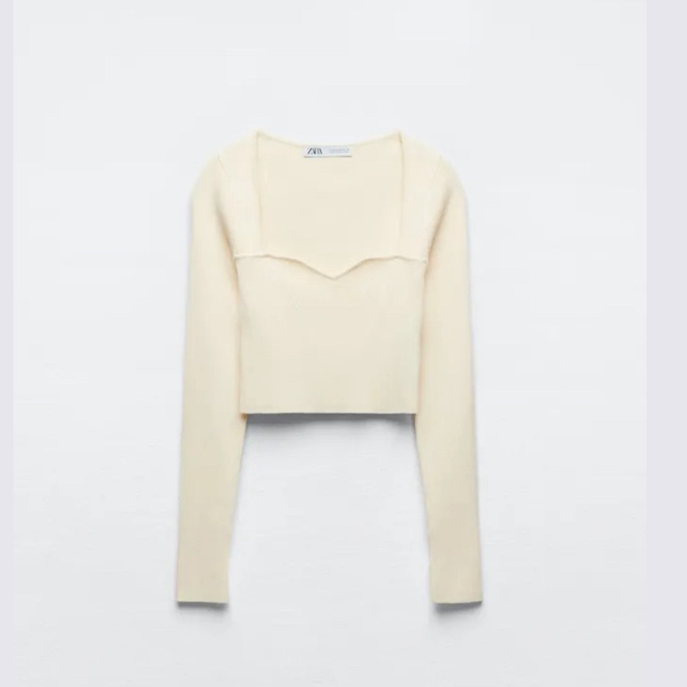 Zara Cropped Knit Top Sweetheart Neckline XS